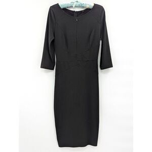 Vfshow Black Long Sleeve Gothic Round Neck Bodycon Midi Dress LBD Size Medium